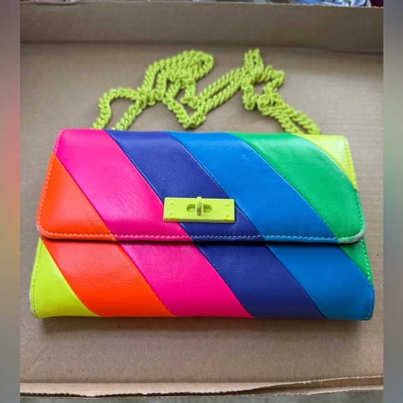 Kurt Geiger Handbags - Kurt Geiger Women's Neon Striped Crossbody Bag Yellow Chain